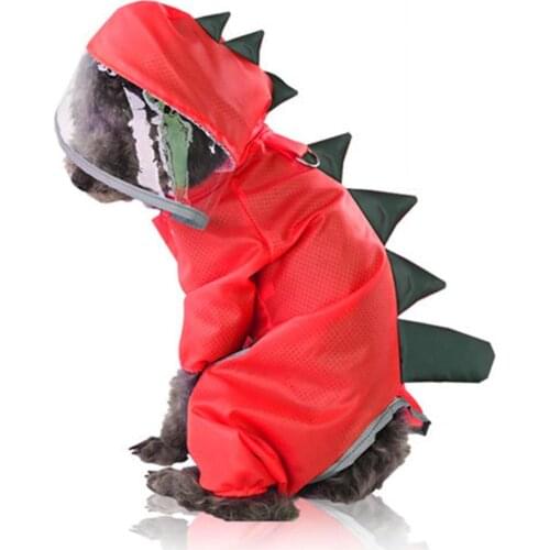 Pet Dogs Cat Outdoor Full Body Protect Raincoat Dinosaur Jacket Rainwear Waterproof 4-Legs Hooded Coat