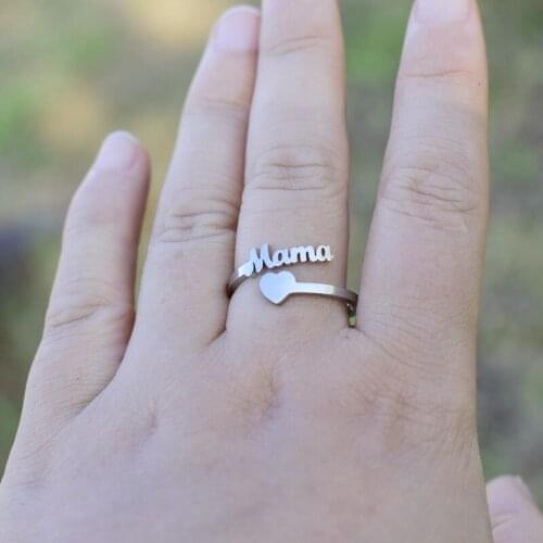 It sells well in Europe and America.Vintage letters Mama ring Female personality simple heart ring Mothers Day gift