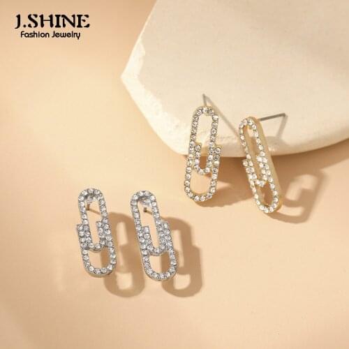 JShine New Zircon Safe Pin Stud Earrings for Women Fashion Hip Hop Metal Crystal Earrings Wholesale Jewelry Accessories Gifts