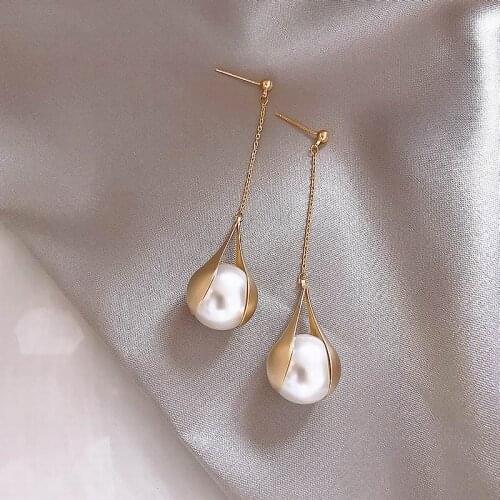 Korean Fashion Pearl Long Earrings For Women 2020 New Korean Earrings Party Jewelry Birthday Gifts Girlfriends