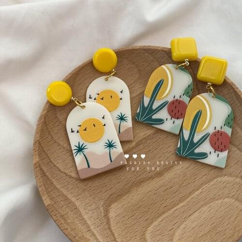 Korean Earrings 2021 Trend Fashion Jewelry New Gold Plated Cute Long Colorful Sun Plant Acrylic Stud Earrings For Women GIft