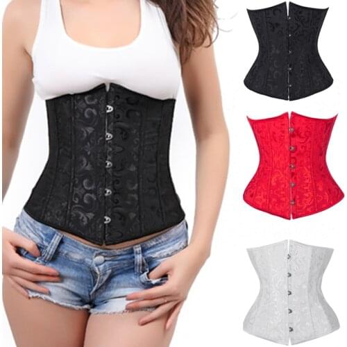 Women Lace Up Boned Jacquard Brocade Waist Training Underbust Corset Body Shaper Corselet Weightloss Plus size S~6XL bustier