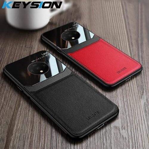 KEYSION Leather Case for OnePlus 7T 7T Pro Mirror Glass Silicone Shockproof Phone Back Cover For Oneplus 7 7 Pro 6 6T 1+7T Pro