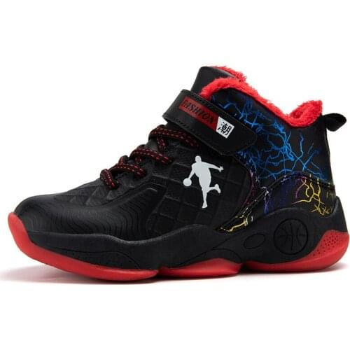 Basketball Boys Sneakers Children Casual Shoes For Kids Sneakers Girls Shoes Winter Plush Lining Warm Anti-slippery Leather 2020