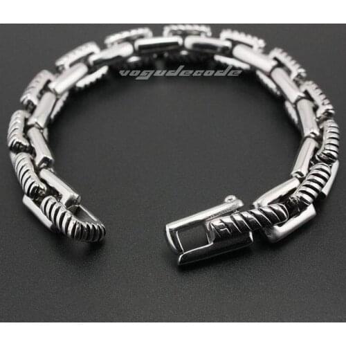 LINSION 316L Stainless Steel Mens Biker Rocker Punk Bracelet 5M005 Free Shipping