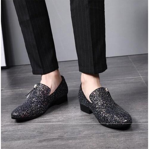 Male Fashion Men Loafer New Handmade Retro Zipper Casual Shoes Mens Moccasins For Men Glitter Leather Flat Boat Shoes
