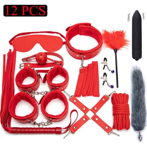 Bondage BDSM Set Sex Toys For Couples Exotic Adult Games Tail Anal Plug Handcuffs & Anklcuffs Whip Gag Eye Mask Neck collar Rope