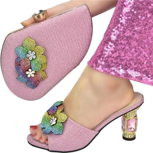 OLOMM Italian Design Italian Women Shoes and Bag Set Nigerian Ladies Matching Shoes and Bag with Shinning Crystal !Y-3