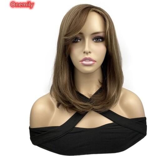 Onemily Long Straight Side Bangs Women Daily Wear Heat Resistant Fiber Synthetic Natural Wig