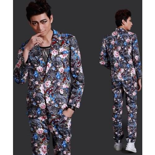 Personality stage flower blazer men latest coat pant designs suit men jacket costume homme stage singer suits for mens coat