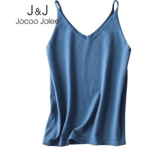 Jocoo Jolee Autumn knitting Tank Tops Casual Sleeveless All Match Pullovers Vintage Slim Vest Women Elegant V Neck Knitted Camis