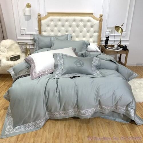 High Quality BeddingSet 5Star Hotel Bedding 80TC Egyptian long-staple cotton simple solid color satin embroidery 1.8m QuiltCover