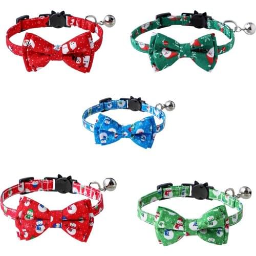 Adjustable Pet Collar With Removable Bow Tie And Bell Christmas Cat Accessories Safety Kitten Collar With Breakaway Buckle