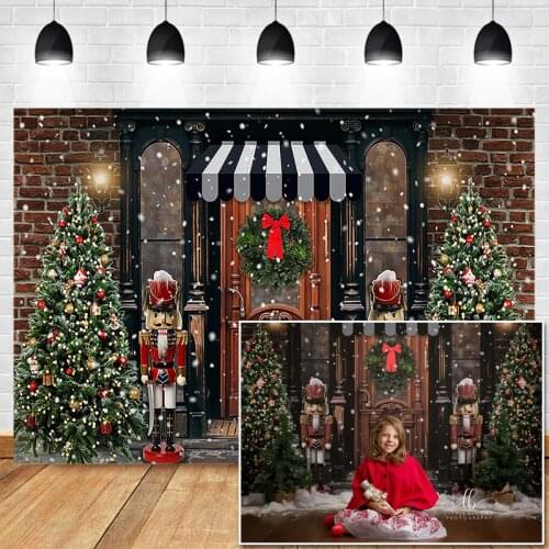 Christmas Snow Photography Background Vintage Door Children Birthday Photography Backdrops For Photo Studio Christmas Tree Decor