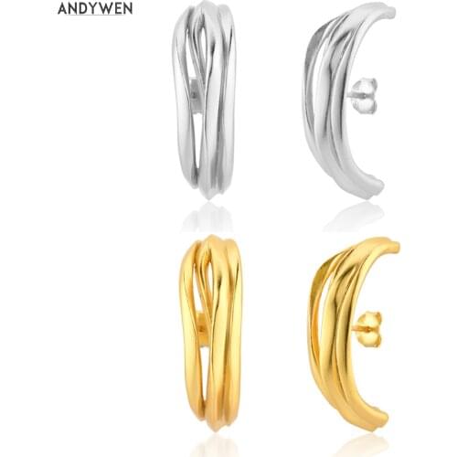 ANDYWEN 925 Sterling Silver Gold Thick Large Three Line Circle Earring Womne Fashion Fine Geometric Party Jewelry 2021 Clips