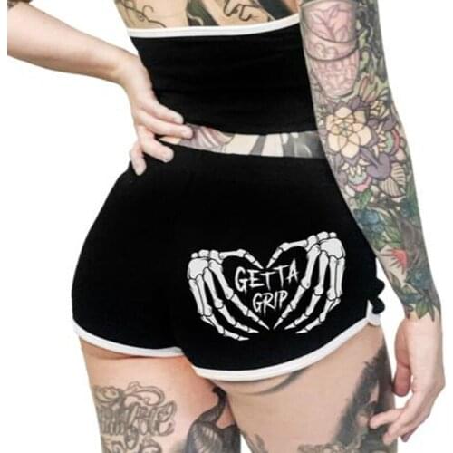 Yoga Shorts Women High Waist Gothic Skull Printed Shorts Summer Punk Style Casual Short Pants Fitness Sport Pants Women Clothing