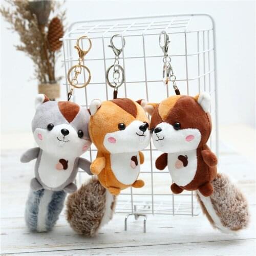 11cm cute kawaii squirrel plush keychain car pendant key chain plush Dolls Toys Gift Stuffed Soft Doll Xmas Gift Party Decor