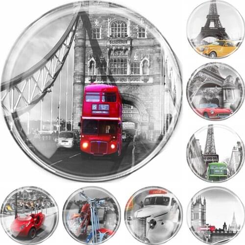 Handmade 6 Size Glass Famous Buildings Eiffel Tower Flatback Cameo Cabochon Domed DIY Jewelry Charm Photo Pendant Setting