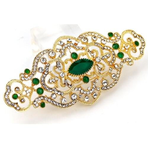 Sunspicems 2021 Morocco Crystal Women Brooch Gold Color Flower Caftan Pins Hollow Arabesquitic Wedding Jewelry Dubai Bridal Gift