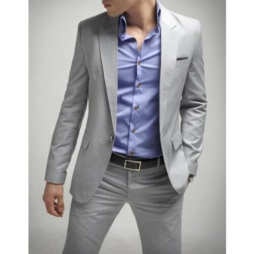 2018 customized light grey Tuxedo wedding suit for groom Jacket+Pants+Tie mens Tuxedos best mens Suit men slim coat with pants