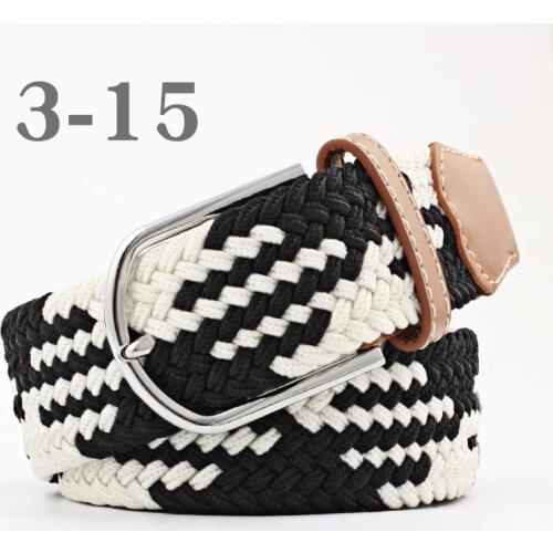 TJ-TianJun Elastic Canvas Belt For Men And Women Bicolor Weave Alloy Pin Buckle Free Length Adjustment Polychromatic Waistband