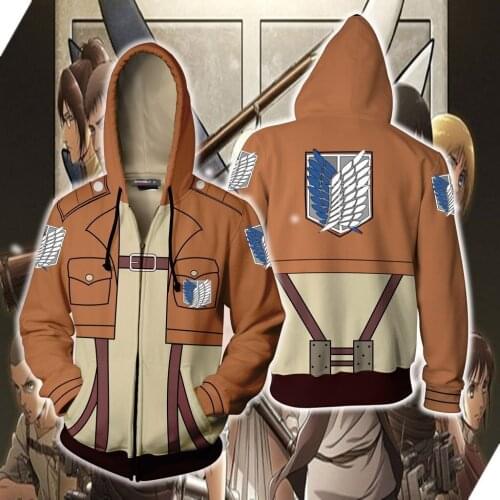 Anime Attack on Titan Hoodie Shingeki No Kyojin Cosplay Costumes Brown Scouting Legion Hoodie Hooded Jacket Sweatshirt Men Women