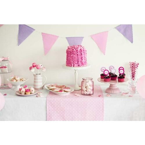 TR Pink Birthday Photography Backdrop Baby Birthday Table Backdrop Background Princess Party Photography Background 7X5ft