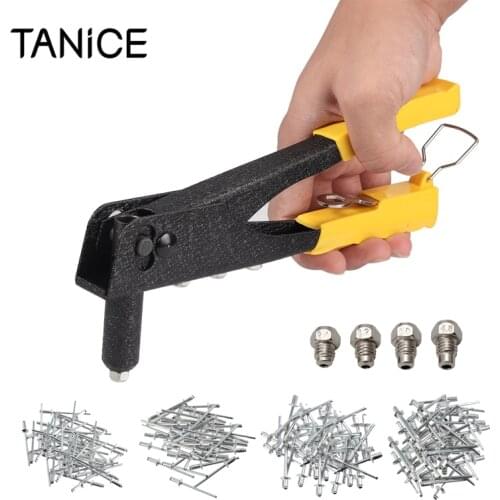 TANiCE Heavy Duty Rivet Gun Hand Riveter With 4 Different Sizes Heads 200pcs Rivet Too Kit For Fastening Riveting Metal Sheet