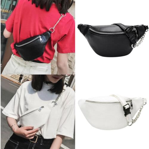 2019 Womens Waist Bag Fanny Pack PU Bag Belt Purse Small Purse Phone Key Pouch White Black Waist Packs