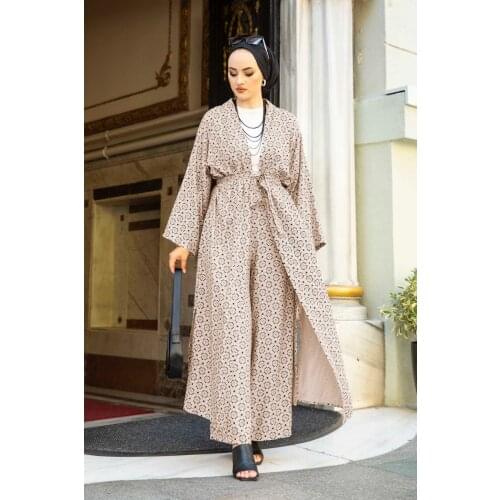2 pieces Womens Set Maxi Jacket kimono and Pant Muslim Fashion Muslim Sets İslamic Clothing Dubai Turkey 2021 hijab women set