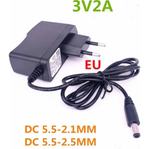 1PCS 3V2A AC 100V-240V Converter Switching power adapter DC 3V 2A 2000mA Supply EU Plug DC 5.5mm x 2.1-2.5mm