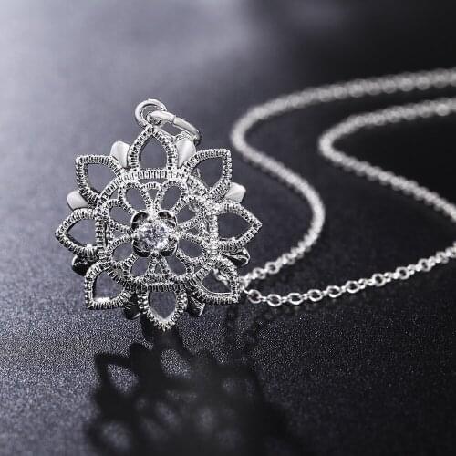 100% 925 Sterling Silver Necklace 18 inches Zircon Elegant flower Pendant For Women wedding Fashion Jewelry Christmas Gifts