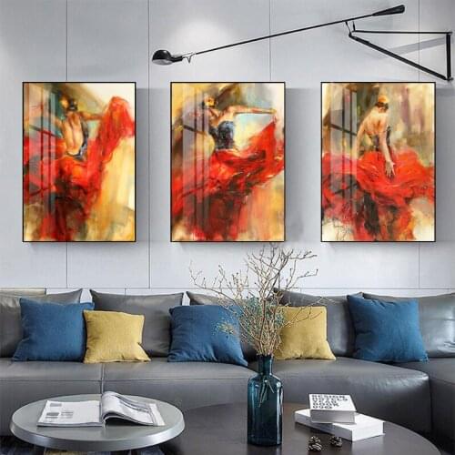 Abstract Dancing Ballerina Girl Oil Painting on Canvas Scandinavian Posters and Prints Wall Art Picture for Living Room Cuadros