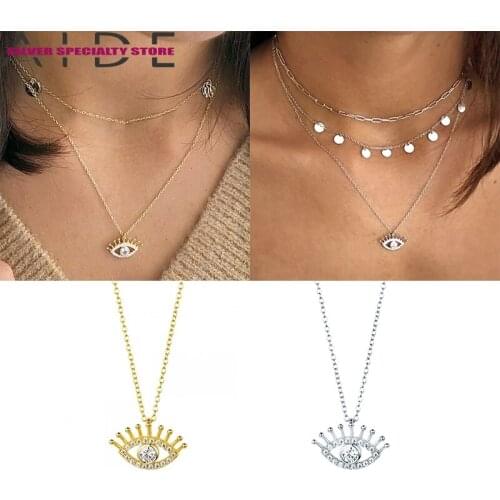 AIDE CZ 925 Sterling Silver Necklace For Women Luxury Jewelry Eye Pendant Choker Charms Collares Bijoux Collar Girl Party Gifts