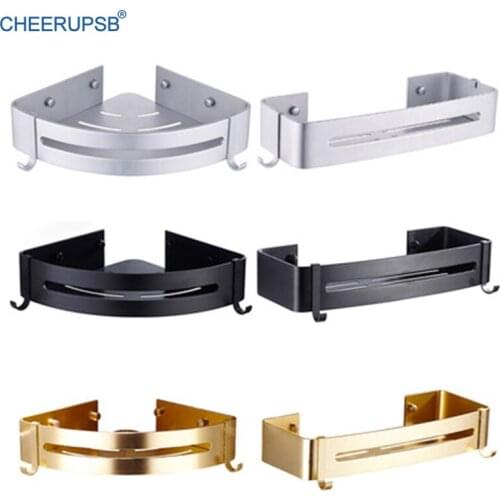 Bathroom Space Aluminum Shelf Kitchen Storage Support Wall Mount Black Gold Shelves Bath Shower Holder Corner Matte Prateleira