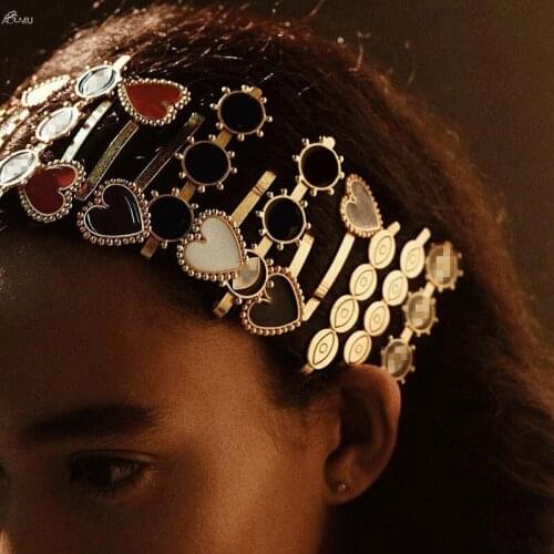 AOMU Korea Trendy Metal Heart Eyes Pendant Hairpin For Women Vintage Hair Clips 2019 Female Bohemian Barrettes Accessories