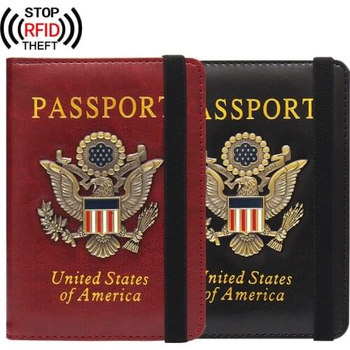 RFID USA America Passport Covers Holder Women Men Business PU Leather ID Bank Card Storage Wallet Purse Case Travel Accessories