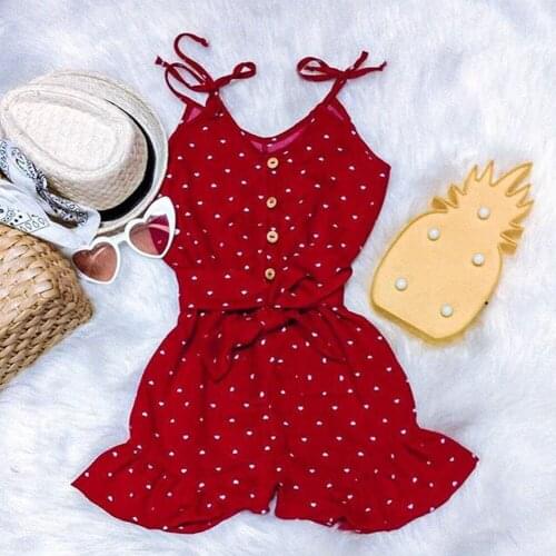Kids Baby Girl Button Heart Love Bandage Bodysuit Jumpsuit Playsuit Sunsuit Clothes Set Summer Sleeveless 1-6Y