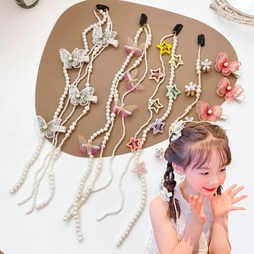 Elegant Pearl Braided Hairpin Sweet Girl Pearl Braided Chain Butterfly Hair Clip Lady Popular Barrettes Headdress Modeling Tool