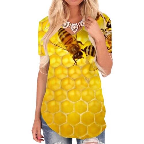 Giyu Brand Bee T-shirt women Animal Funny T shirts Lovely V-neck Tshirt Harajuku T-shirts 3d Womens Clothing Summer Loose