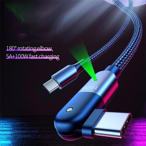 USB Type C To Type C 5A PD Quick Charging Cable 180 Degree Rotating Elbow Type C Data Cable For Samsung S20 Huawei Mate 20 Pro