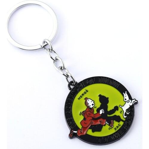Mengtuyi The Adventures of Tintin Keychain For Men Metal Round Cartoon Key Chain Women Jewelry llaveros para hombre Accessory
