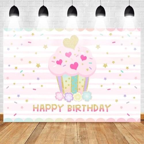 MOCSICKARainbow Style Happy Birthday Backdrop for Photography Stars Love Sweet Girl Birthday Cake Table Decor Background