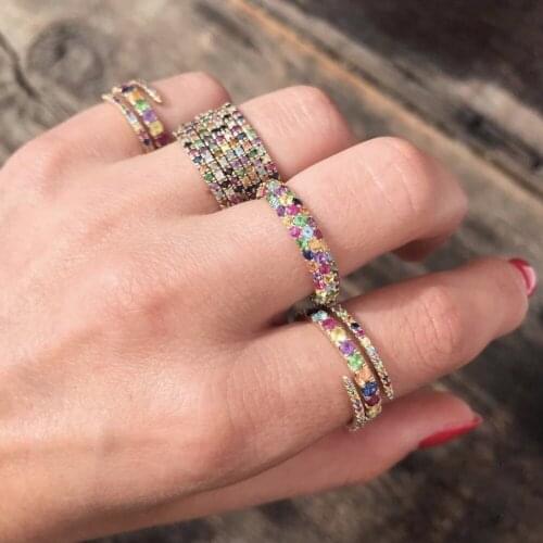 Fashion rainbow multi wrap snake shape ring engraved multi color CZ adjustable trendy 3 hoop valentine anniversary ring jewelry