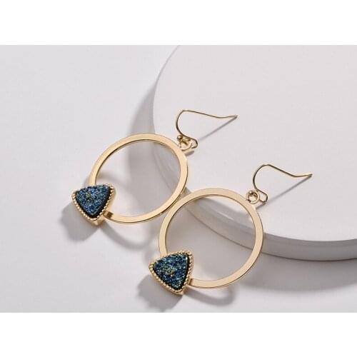 ZWPON Fashion Colorful Triangle Resin Druzy Drop Earrings Gold Plating Zinc Alloy Circle Drop Earrings for Woman Jewelry