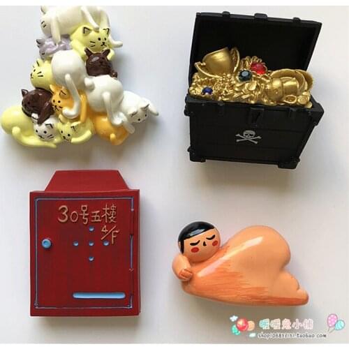 Cartoon Doll Treasure Box Letter Box Cat Resin Fridge Magnet Three-dimensional Magnetic Sticker