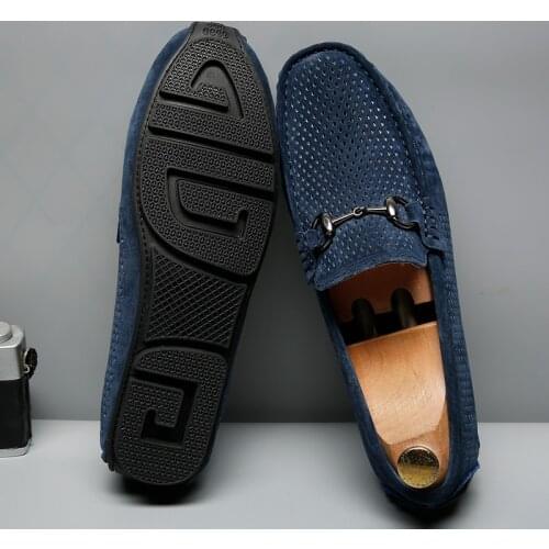IMOSOIKO New Summer Mens Loafers Leather Thin Bottom Breathable Driving Suede Mens Casual Shoes Luxury Flat Shoes XL 38-47