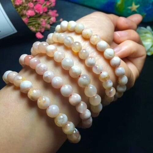 Natural Cherry Pink Agate Gemstone Beads Bracelet AAA 7.5-6.5mm