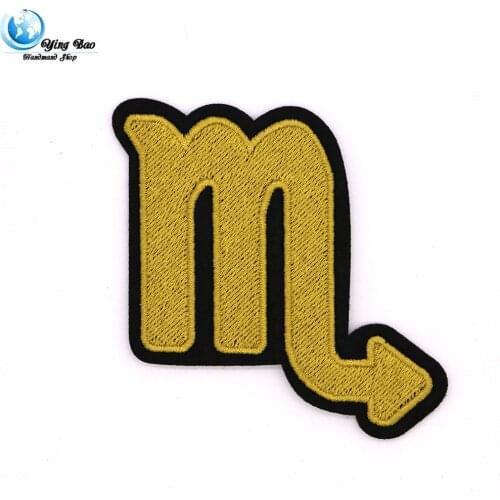 New 1 pcs size : 5*7.8cm Iron-on Embroidered Gold Scorpio logo STYLE garment Appliques accessory patches Free shipping P-129