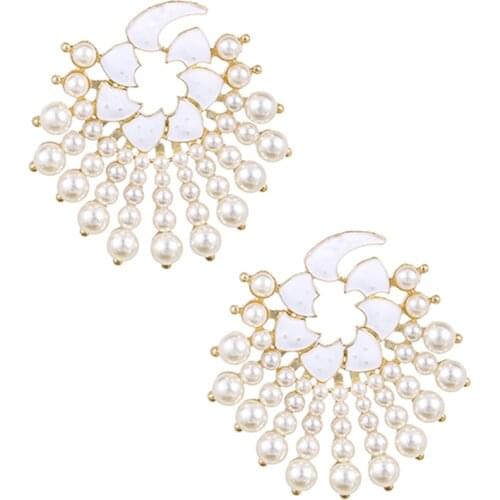 ZHINI New Korean Fashion Imitation Pearls Drop Earrings for Women Personality Punk Gold Alloy Big Earring Party Jewelry brincos